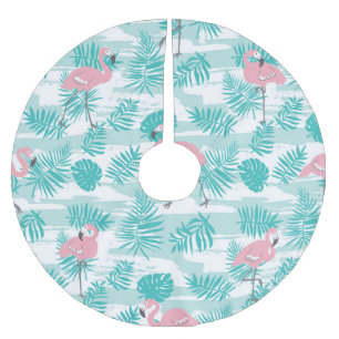 Roze flamingo's, groene palmbladeren, tropisch. kerstboom rok