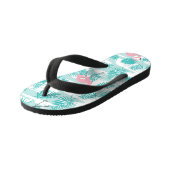 Roze flamingo's, groene palmbladeren, tropisch. kinder teenslippers (Schuin)