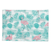 Roze flamingo's, groene palmbladeren, tropisch. kussensloop (Achterkant)