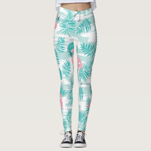 Roze flamingo's, groene palmbladeren, tropisch. leggings