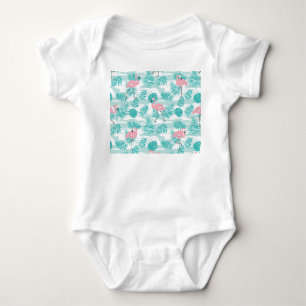 Roze flamingo's, groene palmbladeren, tropisch. romper