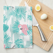 Roze flamingo's, groene palmbladeren, tropisch. theedoek (Quarter Fold)