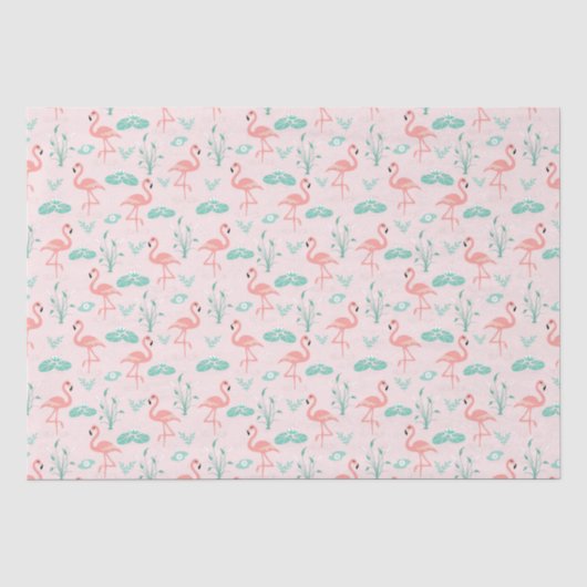 Roze Flamingo's Groene Palmbladeren Tropisch Tissuepapier (Voorkant)