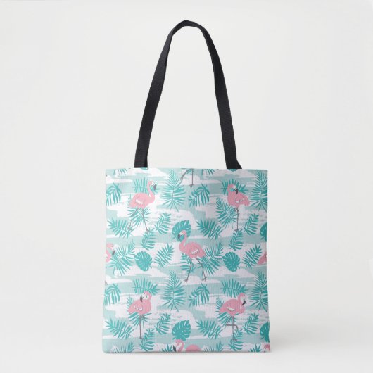 Roze flamingo's, groene palmbladeren, tropisch. tote bag (Voorkant)