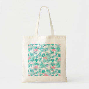 Roze flamingo's, groene palmbladeren, tropisch. tote bag
