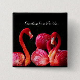Roze Flamingo's, Groeten uit Florida Vierkante Button 5,1 Cm