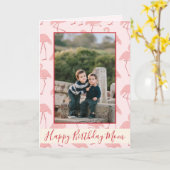 Roze flamingos Happy Birthday Mam Foto Kaart (Gele Bloem)