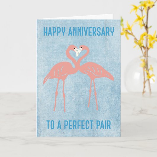 Roze Flamingo's Happy Jubileum Kaart voor koppel (Gele Bloem)