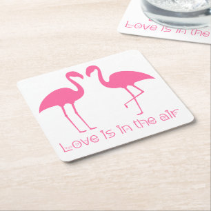 Roze Flamingo's Hawaiaanse Strand Tropisch Huwelij Kartonnen Onderzetters