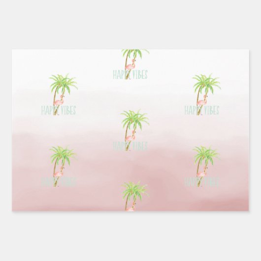 Roze flamingos Hibiscus Floral Inpakpapier Vel (Voorkant 2)
