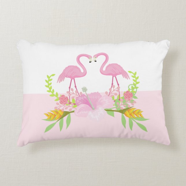 Roze flamingo's houden van vogels tropische bloeme accent kussen (Voorkant)