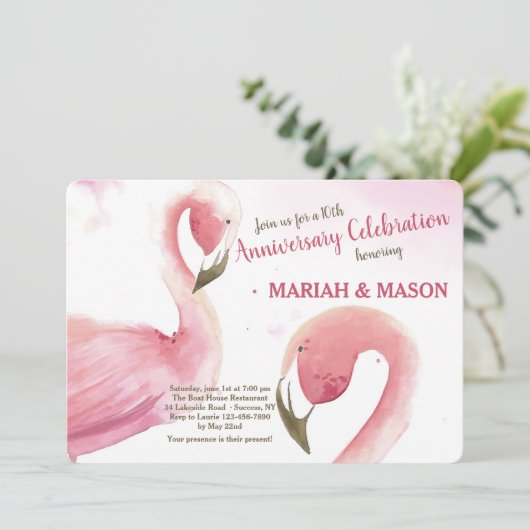 Roze Flamingo's Huwelijksjubileum Uitnodiging (Staand voorkant)