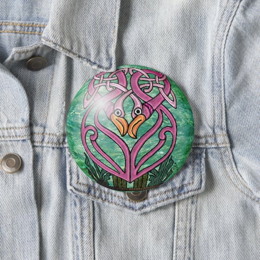Roze flamingo's in een Keltische knoop Ronde Button 4,0 Cm (In situ)