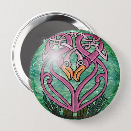 Roze flamingo's in een Keltische knoop Ronde Button 4,0 Cm (Voorkant /achterkant)