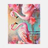 Roze flamingo's in een meer met bloemen-20231 fleece deken (Voorkant)