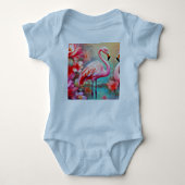 Roze flamingo's in een meer met bloemen-20231 romper (Voorkant)