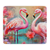 Roze flamingo's in een meer met bloemen-20231 snijplank (Voorkant)