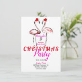 Roze Flamingo's in Kerstmannenhoeden Kerstfeestje Kaart (Staand voorkant)