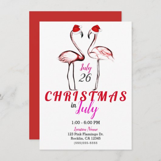 Roze Flamingo's in Kerstmannenhoeden Kerstmis in J Kaart (Voorkant / Achterkant)