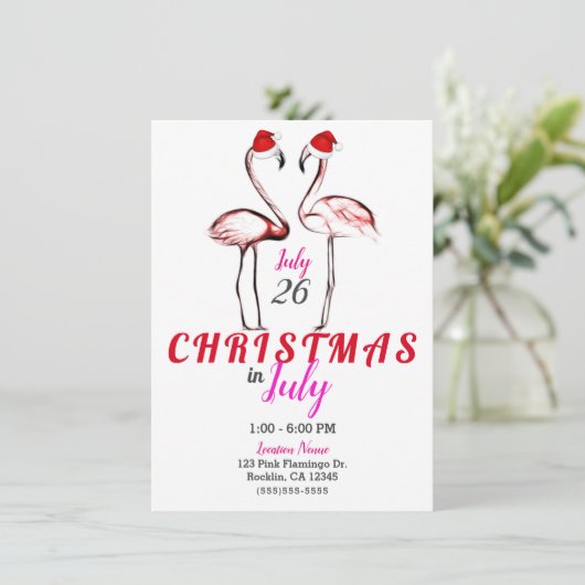 Roze Flamingo's in Kerstmannenhoeden Kerstmis in J Kaart (Staand voorkant)