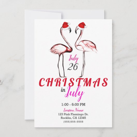 Roze Flamingo's in Kerstmannenhoeden Kerstmis in J Kaart (Voorkant)