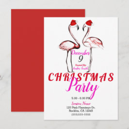 Roze Flamingo's in Kerstmannenmutsen Kerstfeestje Kaart