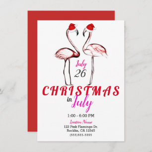 Roze flamingos in Kerstmis in Santa Hats in juli Kaart