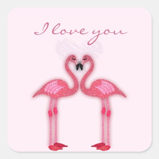 roze flamingos in liefdespapierwinkel vierkante sticker (Voorkant)