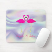 Roze flamingos in Love Holographic Muismat (Met muis)