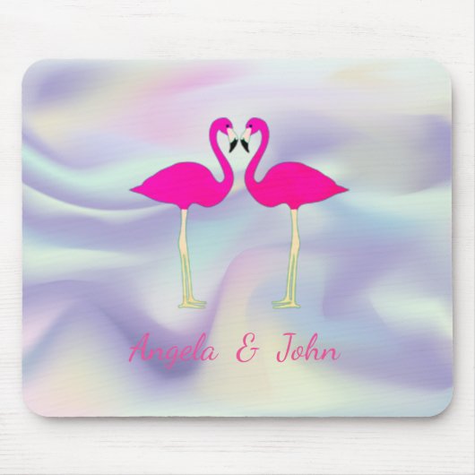Roze flamingos in Love Holographic Muismat (Voorkant)