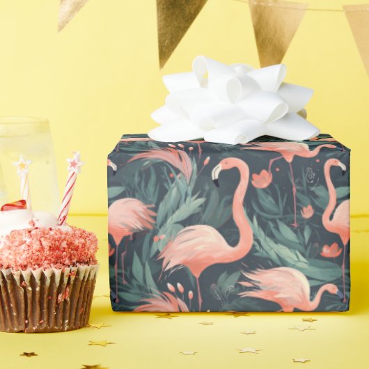Roze flamingo's in varens cadeaupapier (Verjaardagsfeest)