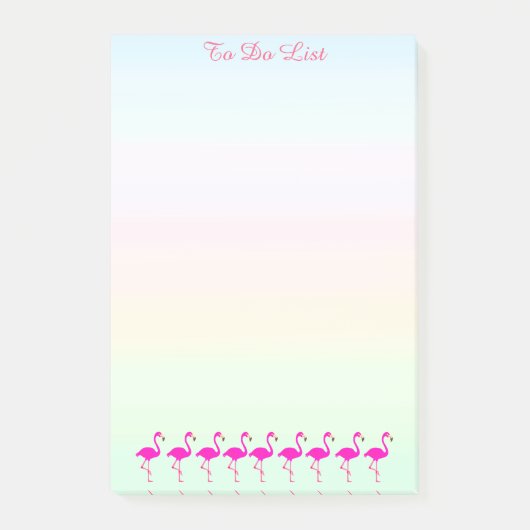 Roze flamingo's & kalligrafie op pasteltinten post-it® notes (Voorkant)