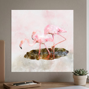 Roze Flamingo's Kameraden in Aquarel Kunst Poster
