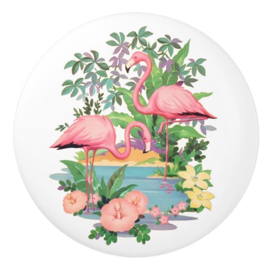 Roze flamingos keramische wasmachine of kast knop (Voorkant)
