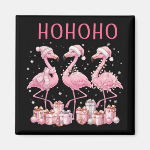 Roze Flamingo's Kerstmis Ho Ho Ho Kerstman Hoed Sn Magneet