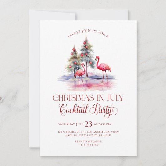 Roze flamingo's Kerstmis in juli Cocktail Party Kaart (Voorkant)