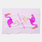 Roze Flamingo's Keukenhanddoek Aangepaste Tekst Na (Horizontaal)