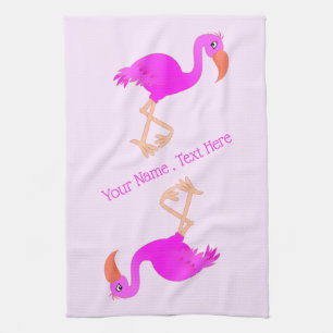 Roze Flamingo's Keukenhanddoek Aangepaste Tekst Na