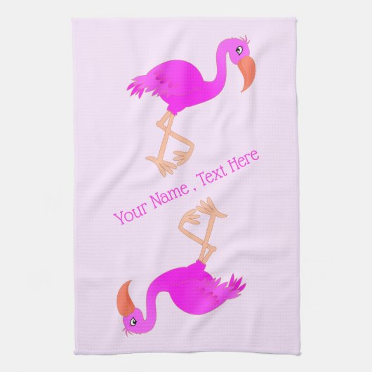 Roze Flamingo's Keukenhanddoek Aangepaste Tekst Na (Verticaal)