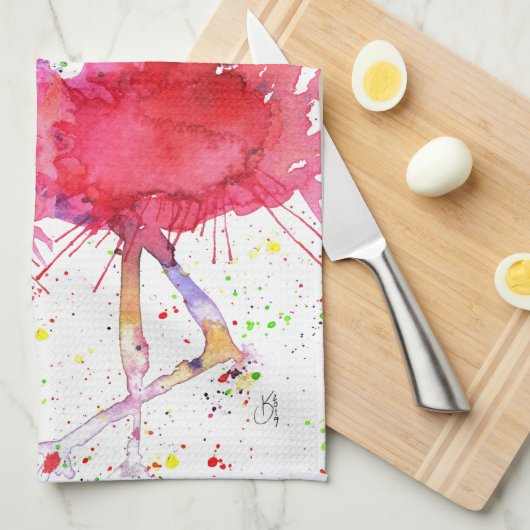 Roze Flamingo's Laten we Flamingle in de Keuken Theedoek (Quarter Fold)