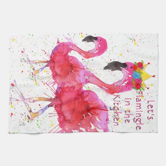 Roze Flamingo's Laten we Flamingle in de Keuken Theedoek (Horizontaal)