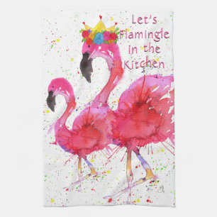 Roze Flamingo's Laten we Flamingle in de Keuken Theedoek