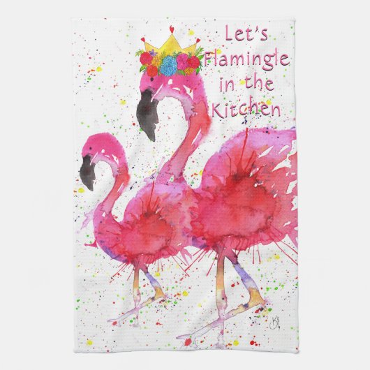Roze Flamingo's Laten we Flamingle in de Keuken Theedoek (Verticaal)