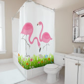 Roze Flamingo's & Lentegras & Bloemen Douchegordijn (In situ)