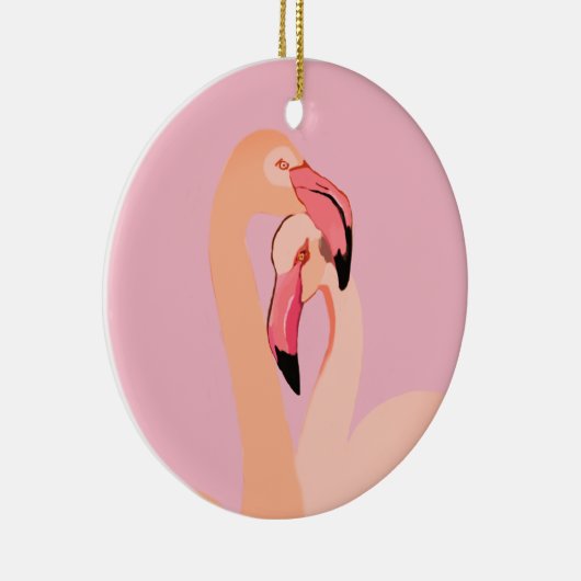 Roze Flamingo's Love Circle Ornament, Flamingo Keramisch Ornament (Rechts)