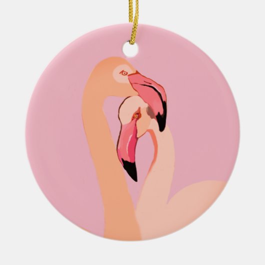 Roze Flamingo's Love Circle Ornament, Flamingo Keramisch Ornament (Voorkant)