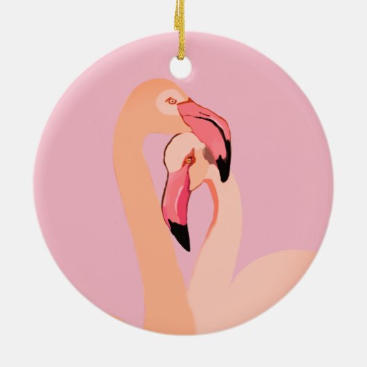 Roze Flamingo's Love Circle Ornament, Flamingo Keramisch Ornament (Achterkant)