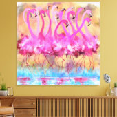 Roze Flamingo's Love Dance Canvas Print - Schilder (Insitu (Woonkamer))
