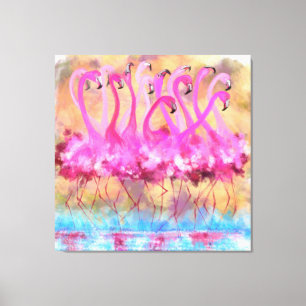 Roze Flamingo's Love Dance Canvas Print - Schilder