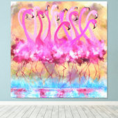 Roze Flamingo's Love Dance Canvas Print - Schilder (Insitu (Houten vloer))